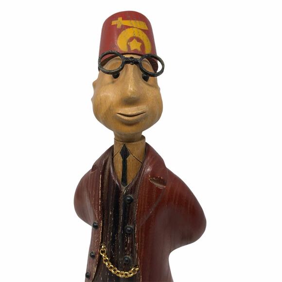 Romer Cormano Shriner Man Wood Hand Carved Italian ANRI Statue Figurine Vintage - Picture 3 of 10